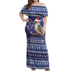 Aussie Kookaburra Off Shoulder Maxi Dress Merry Christmas Blue Style