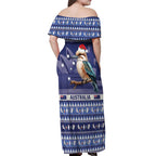Aussie Kookaburra Off Shoulder Maxi Dress Merry Christmas Blue Style