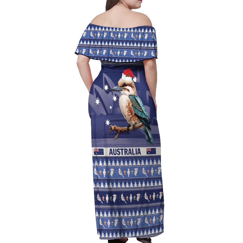 Aussie Kookaburra Off Shoulder Maxi Dress Merry Christmas Blue Style