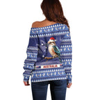 Aussie Kookaburra Off Shoulder Sweater Merry Christmas Blue Style