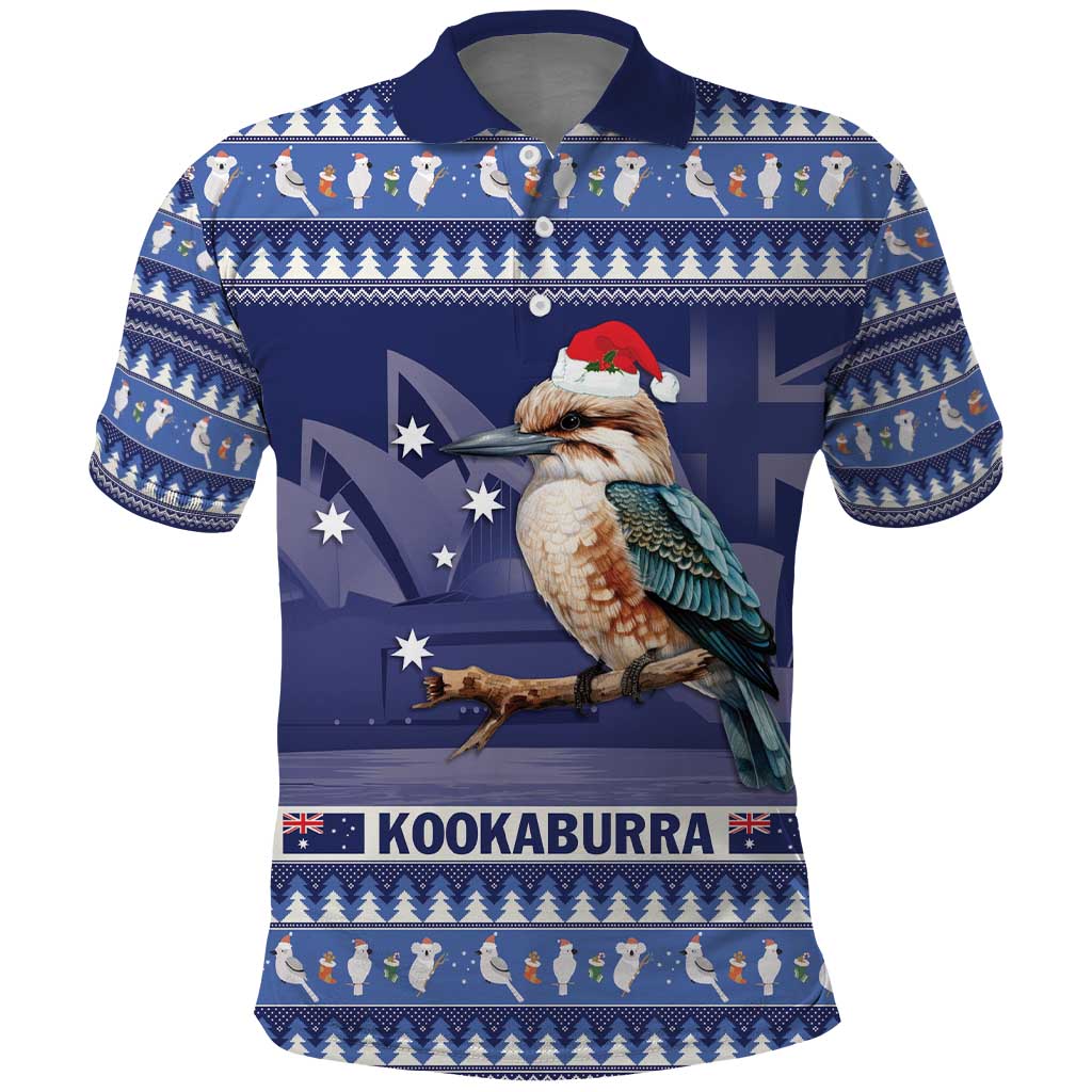 Aussie Kookaburra Polo Shirt Merry Christmas Blue Style