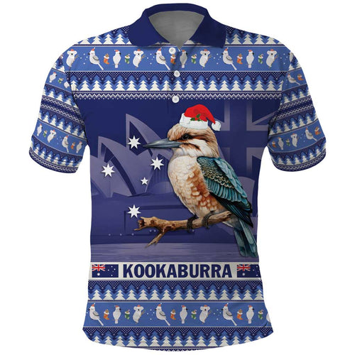 Aussie Kookaburra Polo Shirt Merry Christmas Blue Style