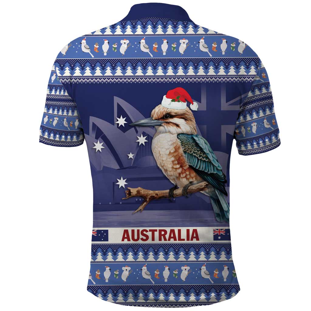 Aussie Kookaburra Polo Shirt Merry Christmas Blue Style