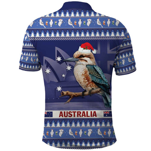 Aussie Kookaburra Polo Shirt Merry Christmas Blue Style