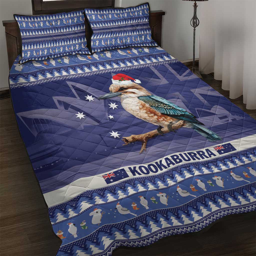 Aussie Kookaburra Quilt Bed Set Merry Christmas Blue Style