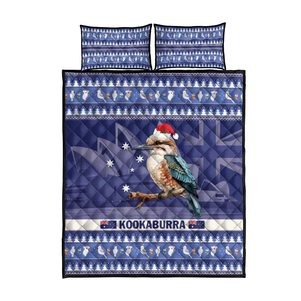 Aussie Kookaburra Quilt Bed Set Merry Christmas Blue Style