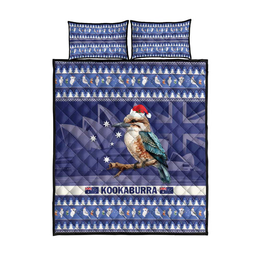 Aussie Kookaburra Quilt Bed Set Merry Christmas Blue Style