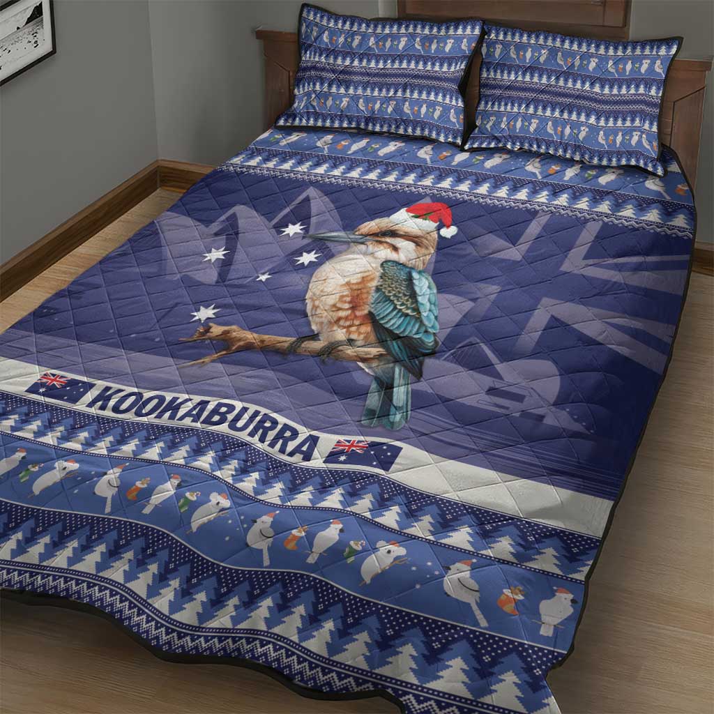 Aussie Kookaburra Quilt Bed Set Merry Christmas Blue Style