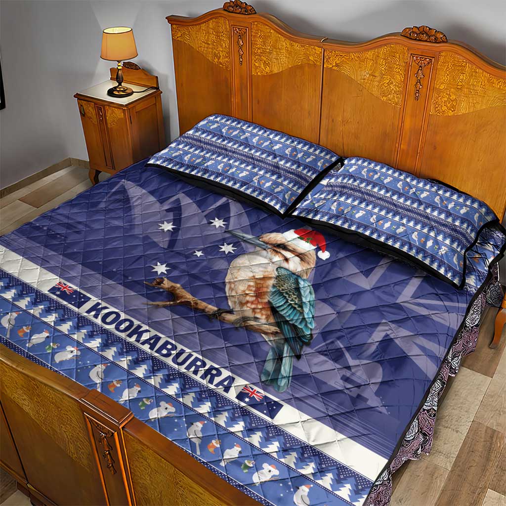 Aussie Kookaburra Quilt Bed Set Merry Christmas Blue Style
