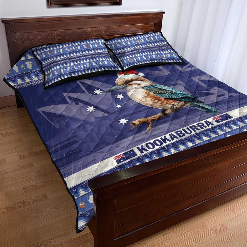 Aussie Kookaburra Quilt Bed Set Merry Christmas Blue Style