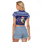 Aussie Kookaburra Raglan Cropped T Shirt Merry Christmas Blue Style