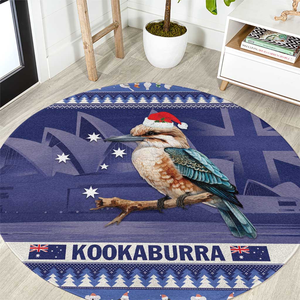 Aussie Kookaburra Round Carpet Merry Christmas Blue Style