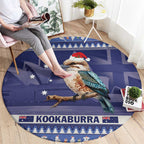 Aussie Kookaburra Round Carpet Merry Christmas Blue Style