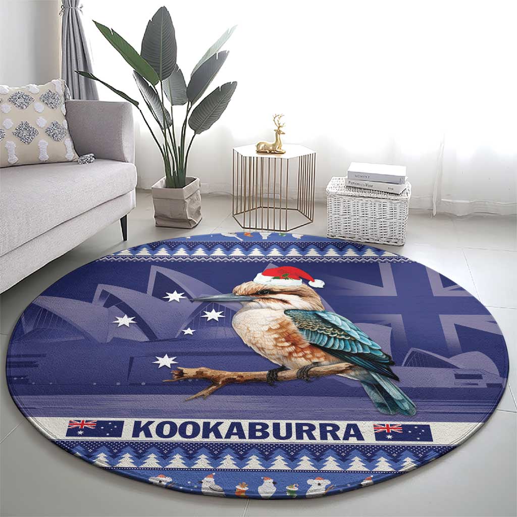 Aussie Kookaburra Round Carpet Merry Christmas Blue Style