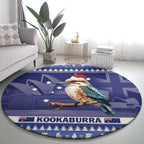 Aussie Kookaburra Round Carpet Merry Christmas Blue Style