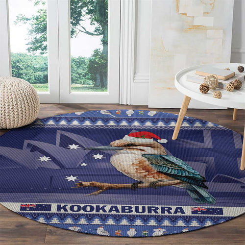 Aussie Kookaburra Round Carpet Merry Christmas Blue Style