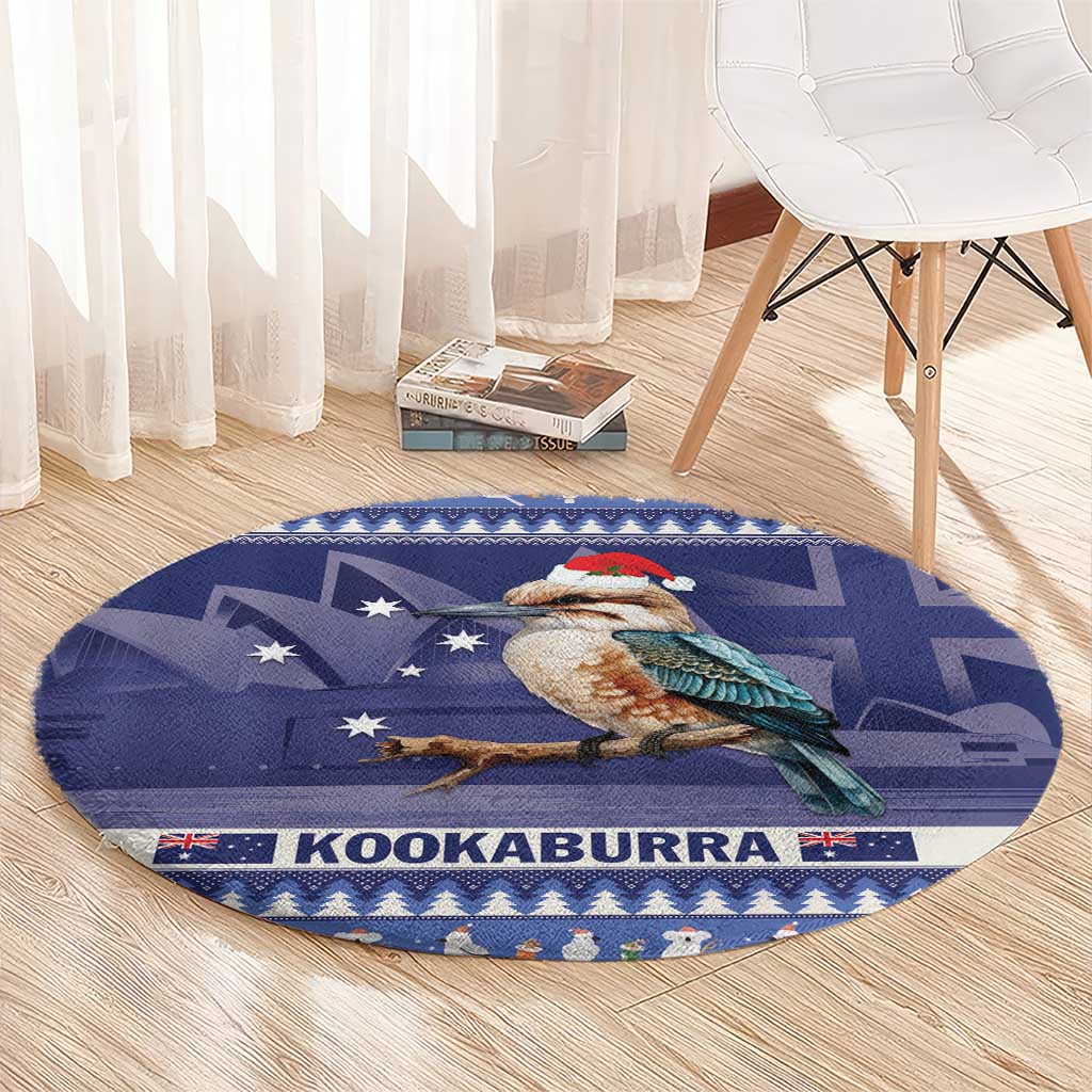 Aussie Kookaburra Round Carpet Merry Christmas Blue Style