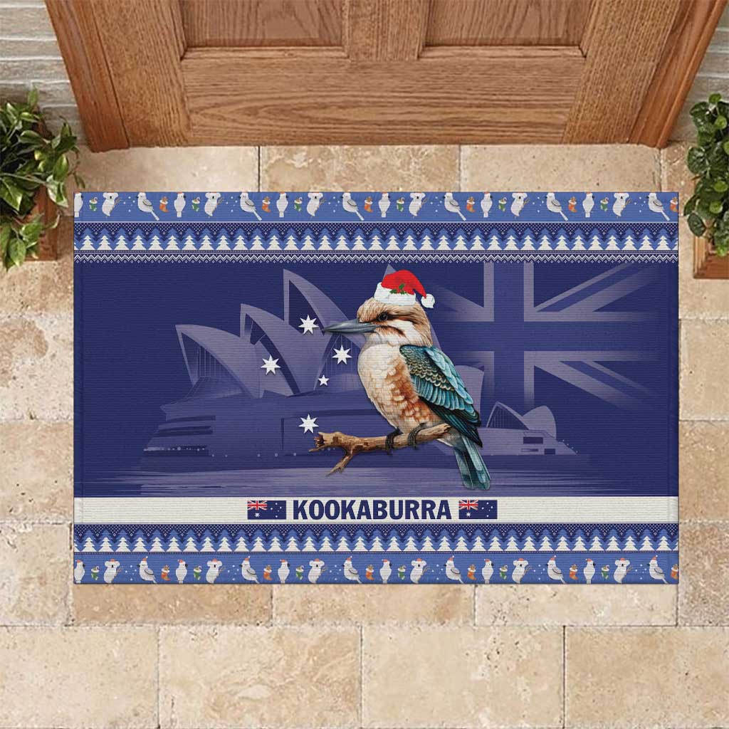 Aussie Kookaburra Rubber Doormat Merry Christmas Blue Style
