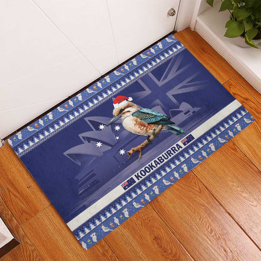 Aussie Kookaburra Rubber Doormat Merry Christmas Blue Style