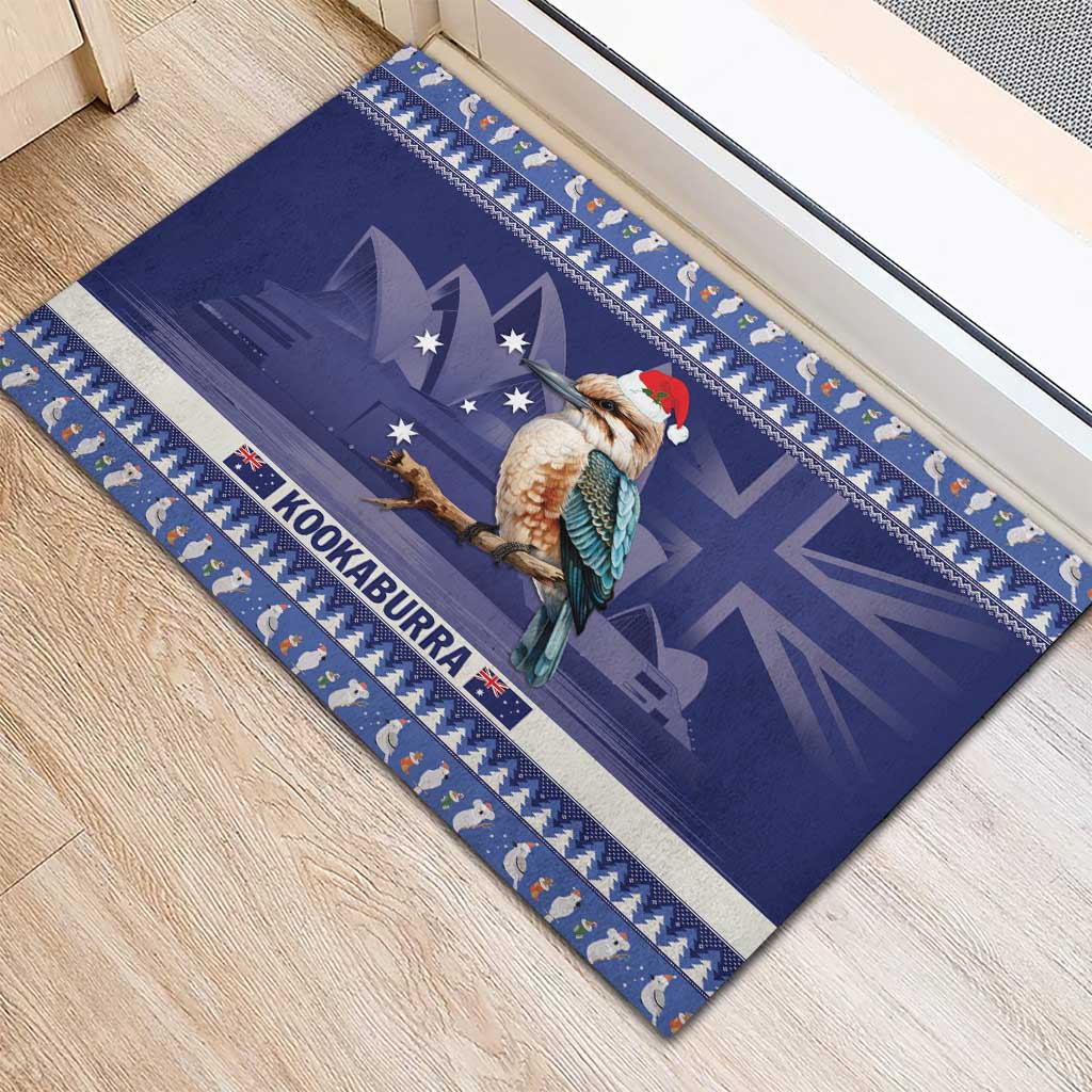 Aussie Kookaburra Rubber Doormat Merry Christmas Blue Style