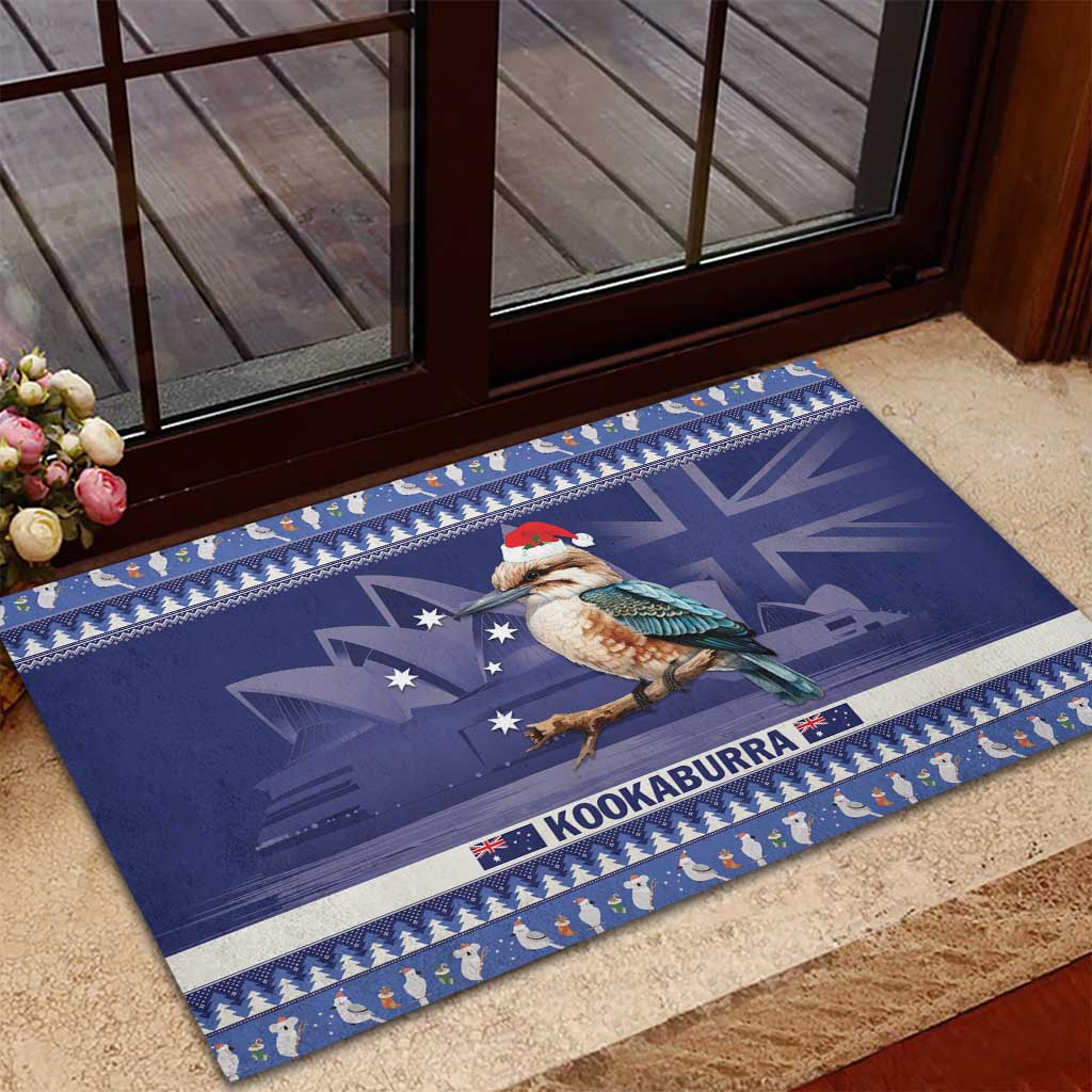 Aussie Kookaburra Rubber Doormat Merry Christmas Blue Style