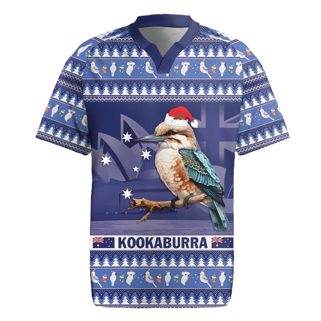 Aussie Kookaburra Rugby Jersey Merry Christmas Blue Style