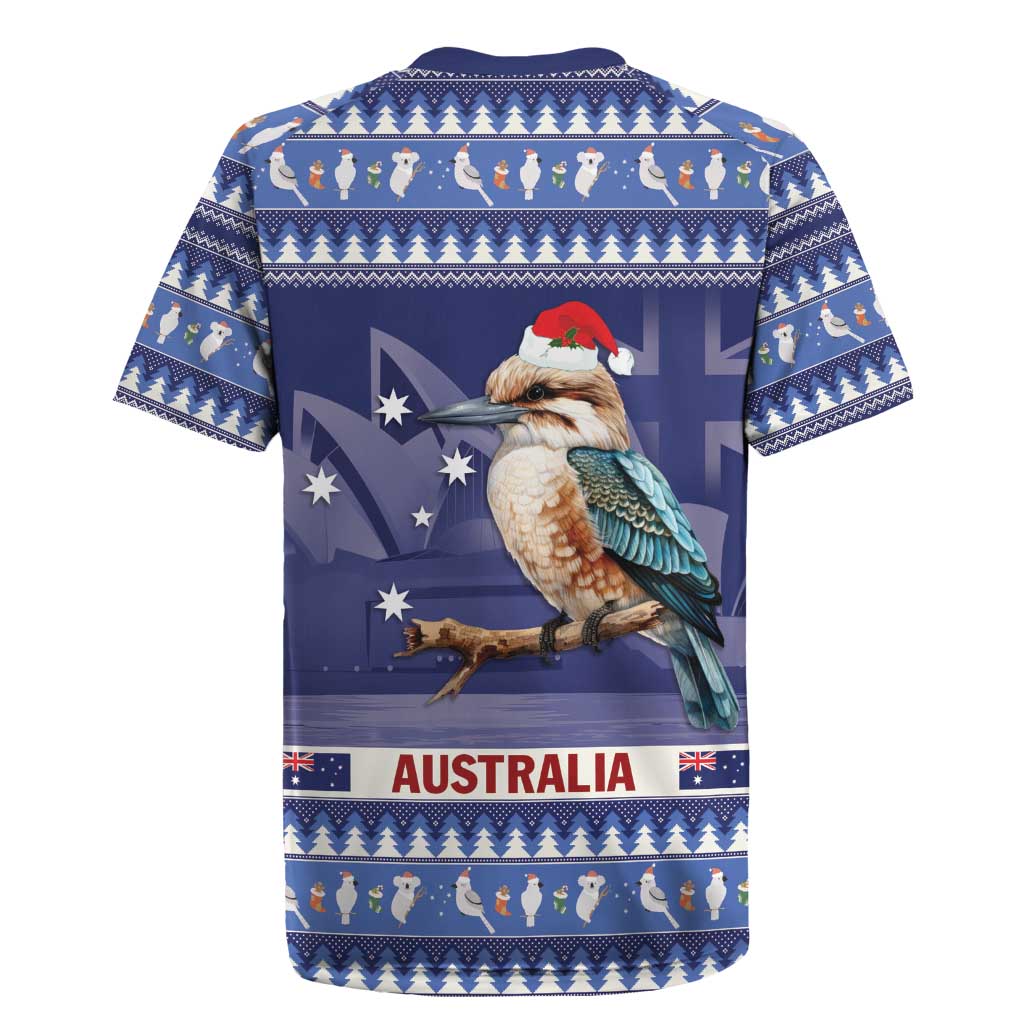 Aussie Kookaburra Rugby Jersey Merry Christmas Blue Style