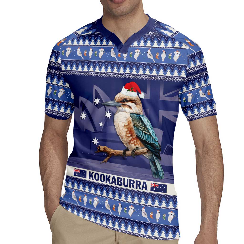 Aussie Kookaburra Rugby Jersey Merry Christmas Blue Style