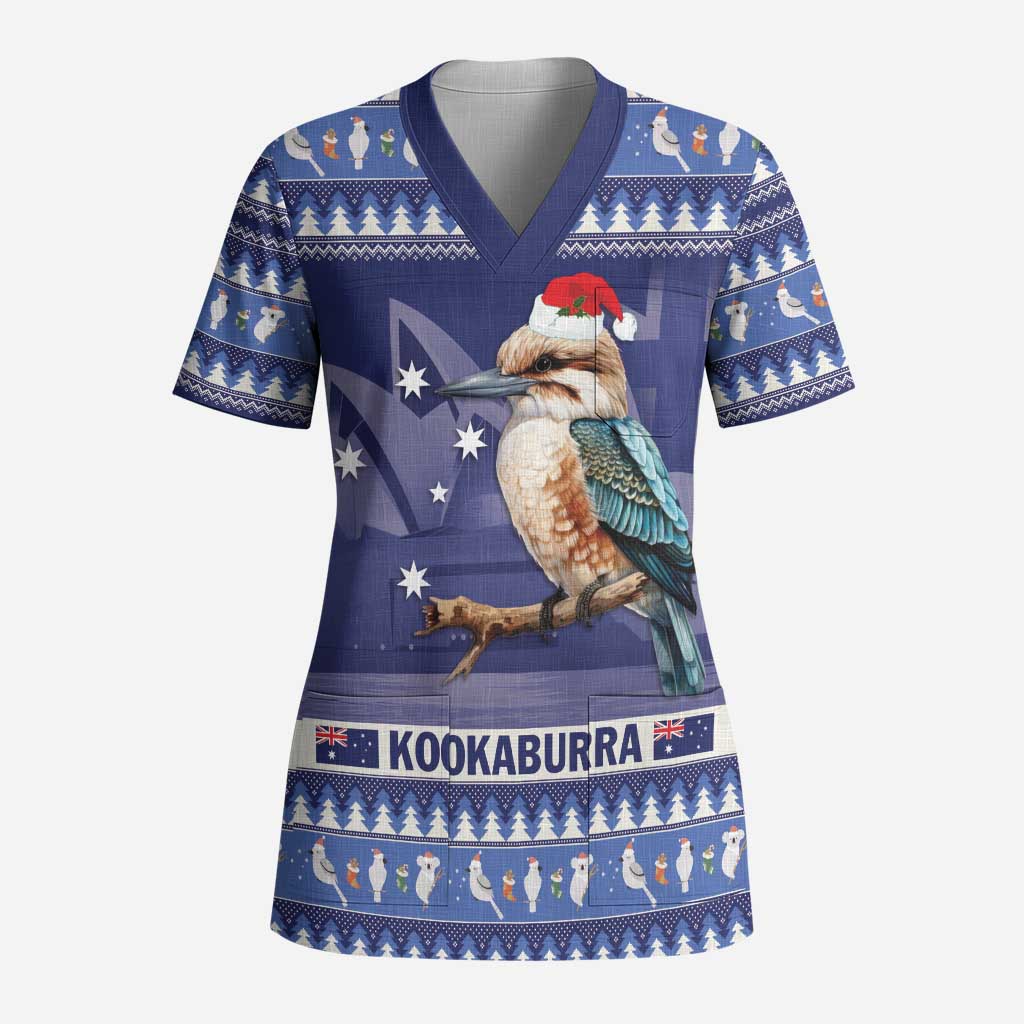 Aussie Kookaburra Scrub Top Merry Christmas Blue Style - Aussie Hoodie