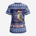 Aussie Kookaburra Scrub Top Merry Christmas Blue Style - Aussie Hoodie