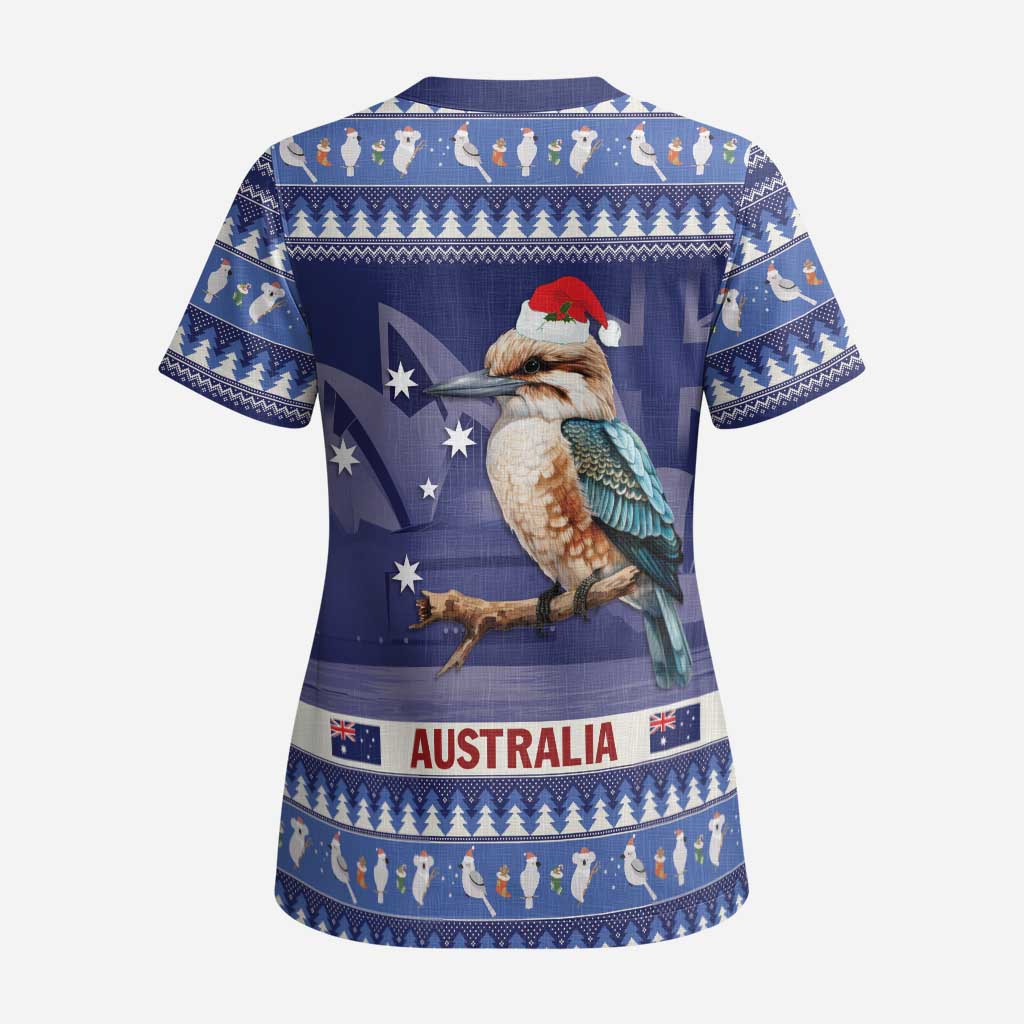 Aussie Kookaburra Scrub Top Merry Christmas Blue Style - Aussie Hoodie