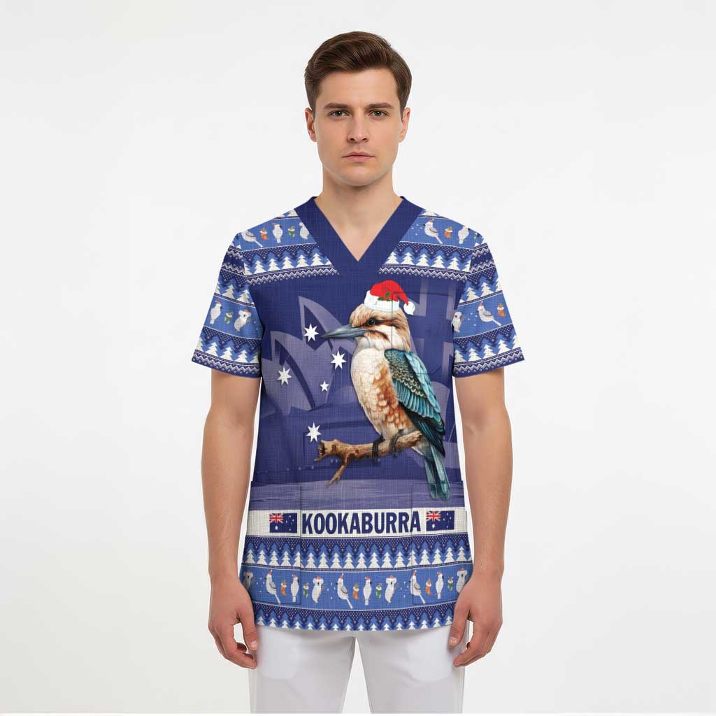 Aussie Kookaburra Scrub Top Merry Christmas Blue Style - Aussie Hoodie