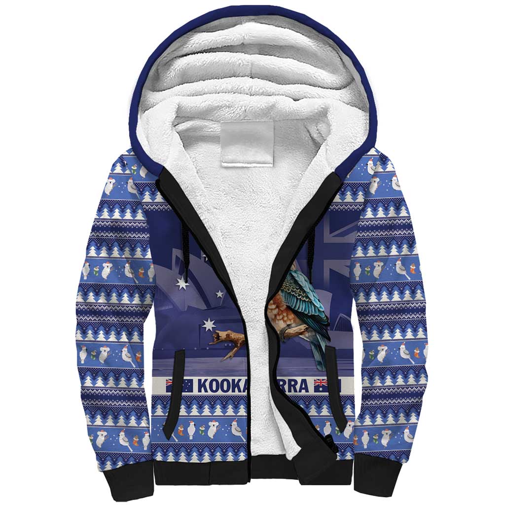 Aussie Kookaburra Sherpa Hoodie Merry Christmas Blue Style
