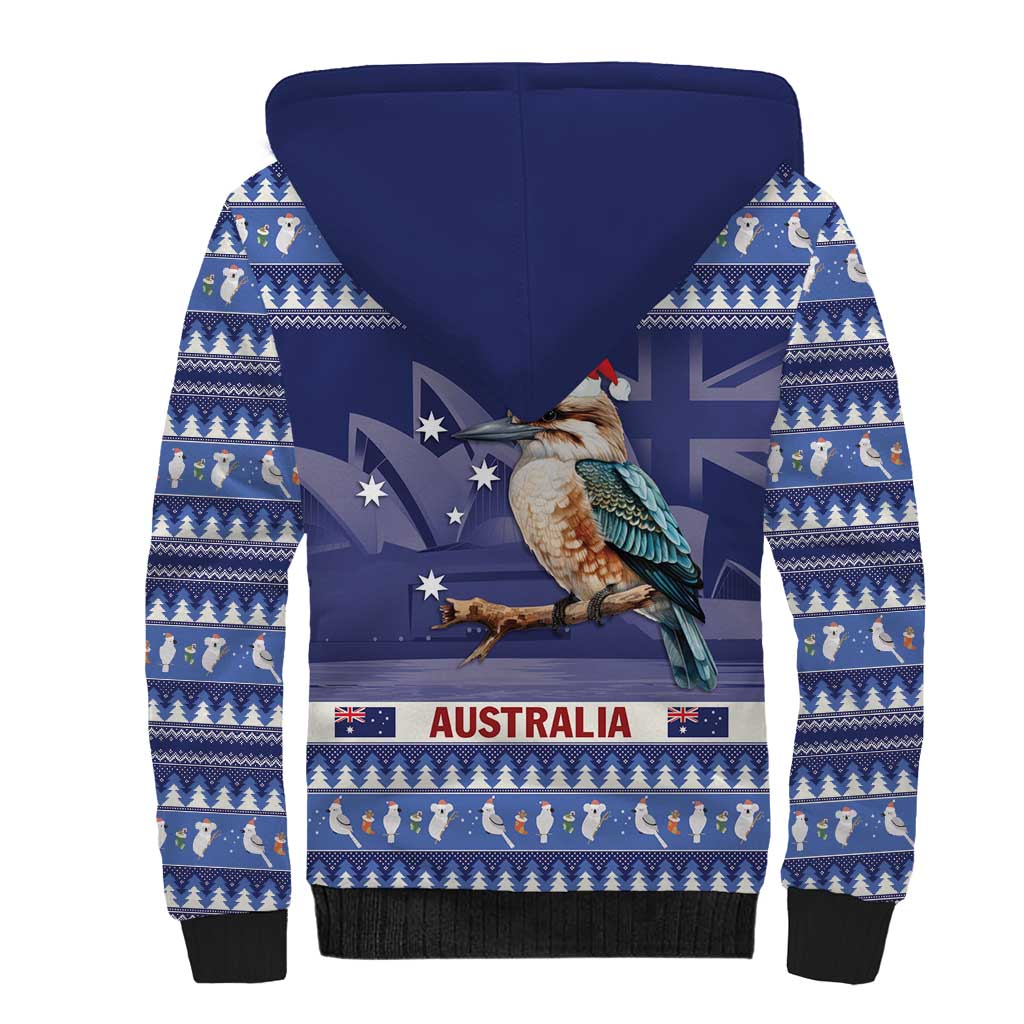 Aussie Kookaburra Sherpa Hoodie Merry Christmas Blue Style