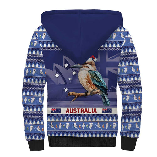 Aussie Kookaburra Sherpa Hoodie Merry Christmas Blue Style