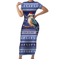Aussie Kookaburra Short Sleeve Bodycon Dress Merry Christmas Blue Style