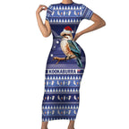 Aussie Kookaburra Short Sleeve Bodycon Dress Merry Christmas Blue Style