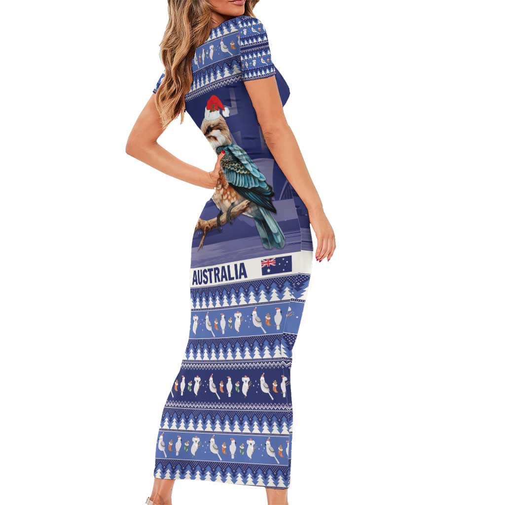 Aussie Kookaburra Short Sleeve Bodycon Dress Merry Christmas Blue Style