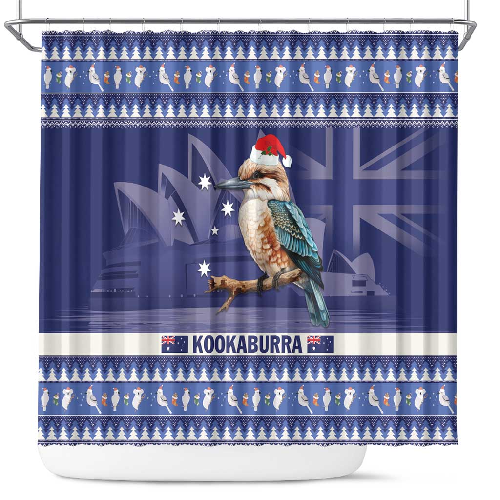 Aussie Kookaburra Shower Curtain Merry Christmas Blue Style
