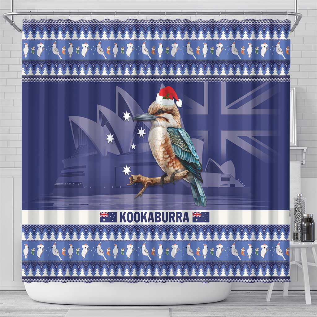 Aussie Kookaburra Shower Curtain Merry Christmas Blue Style