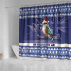 Aussie Kookaburra Shower Curtain Merry Christmas Blue Style