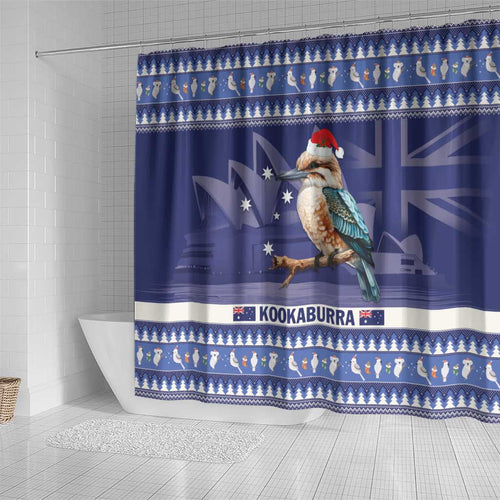 Aussie Kookaburra Shower Curtain Merry Christmas Blue Style