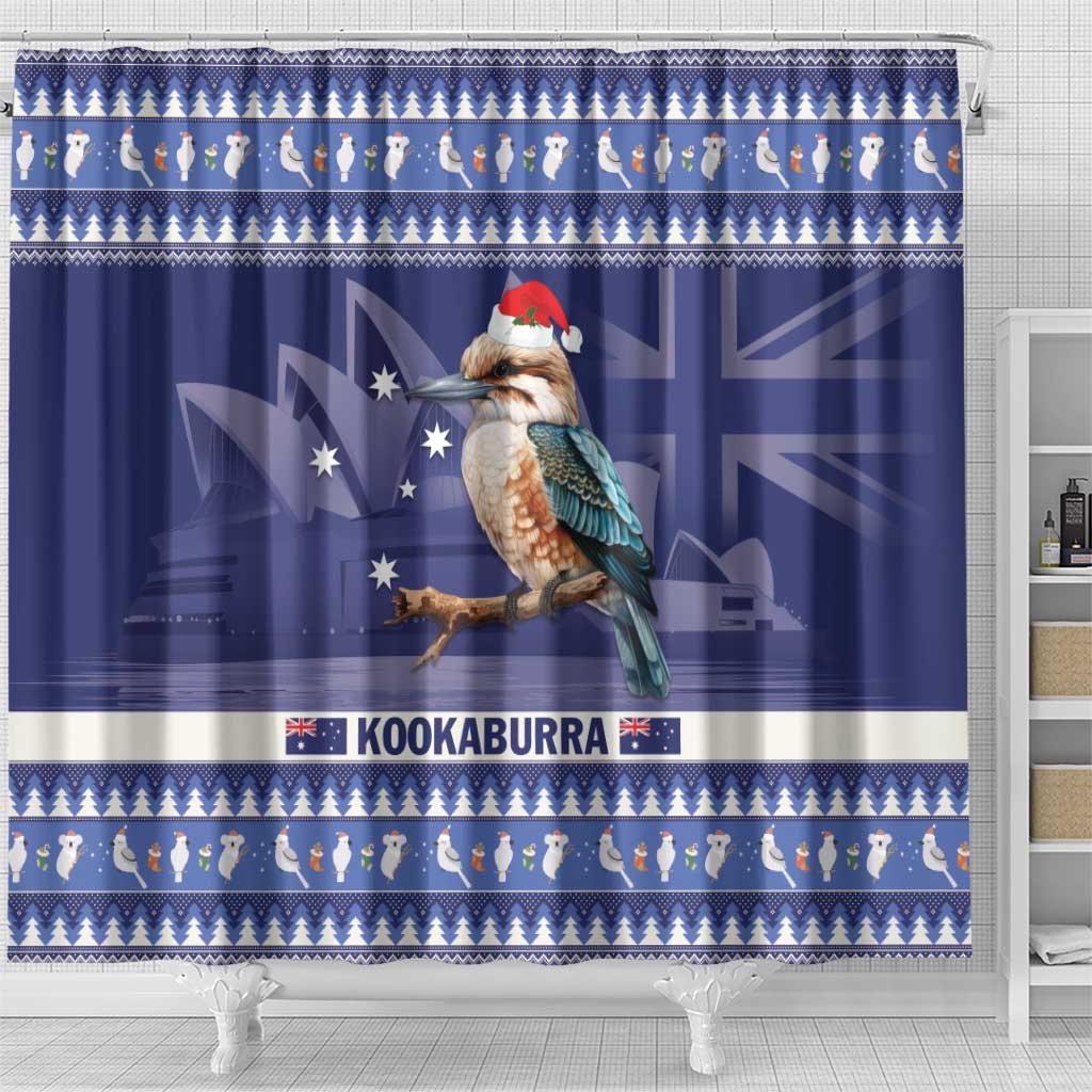 Aussie Kookaburra Shower Curtain Merry Christmas Blue Style