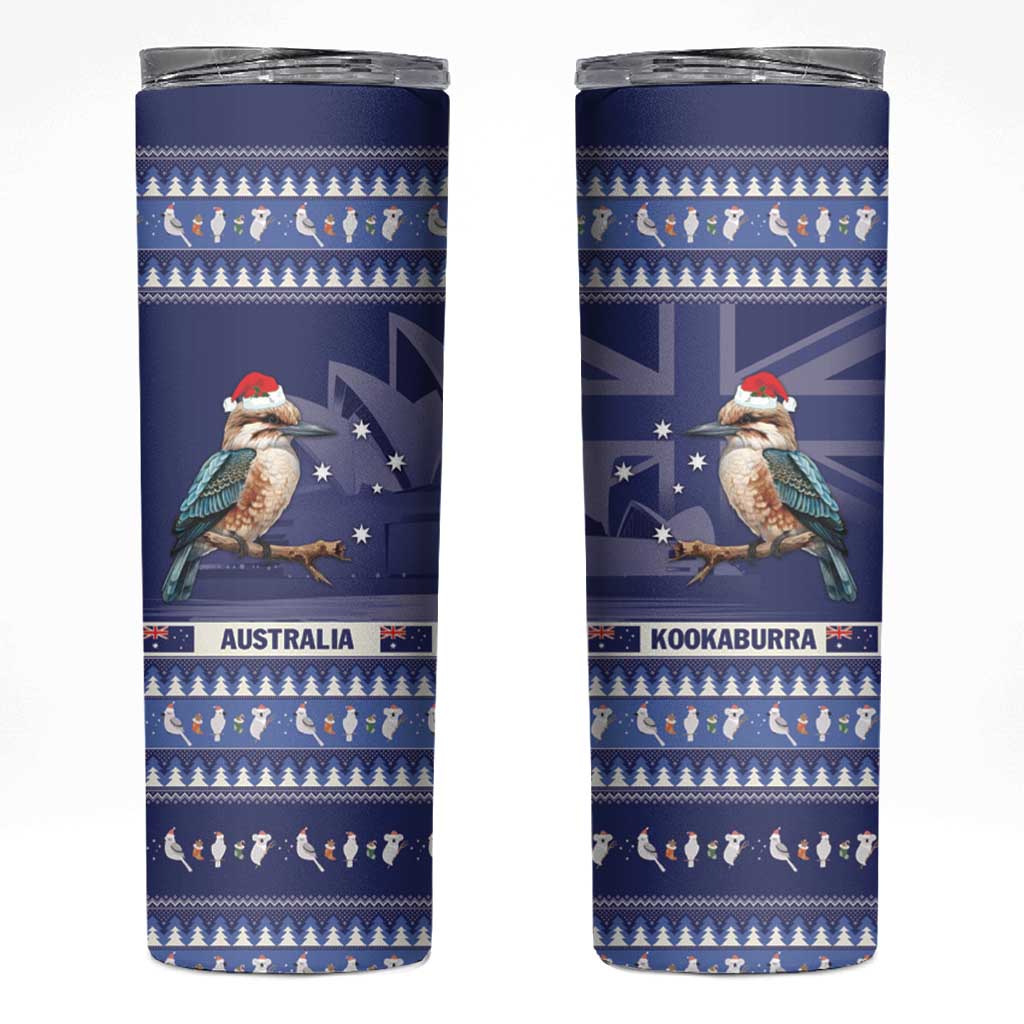 Aussie Kookaburra Skinny Tumbler Merry Christmas Blue Style