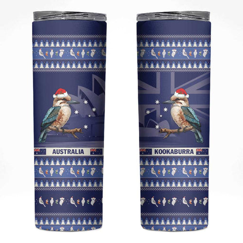Aussie Kookaburra Skinny Tumbler Merry Christmas Blue Style