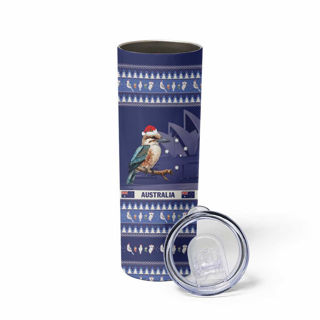 Aussie Kookaburra Skinny Tumbler Merry Christmas Blue Style