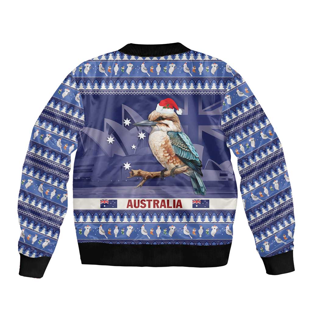 Aussie Kookaburra Sleeve Zip Bomber Jacket Merry Christmas Blue Style