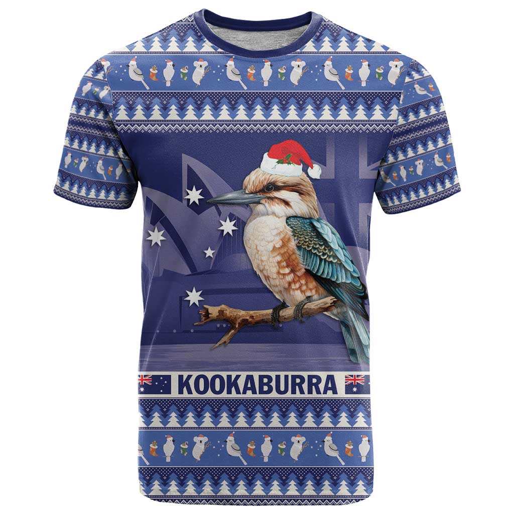 Aussie Kookaburra T Shirt Merry Christmas Blue Style