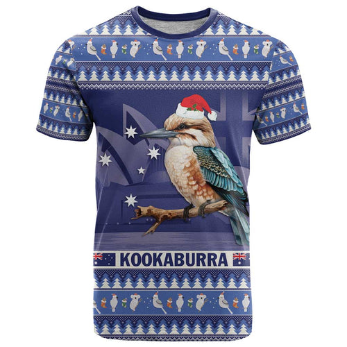Aussie Kookaburra T Shirt Merry Christmas Blue Style