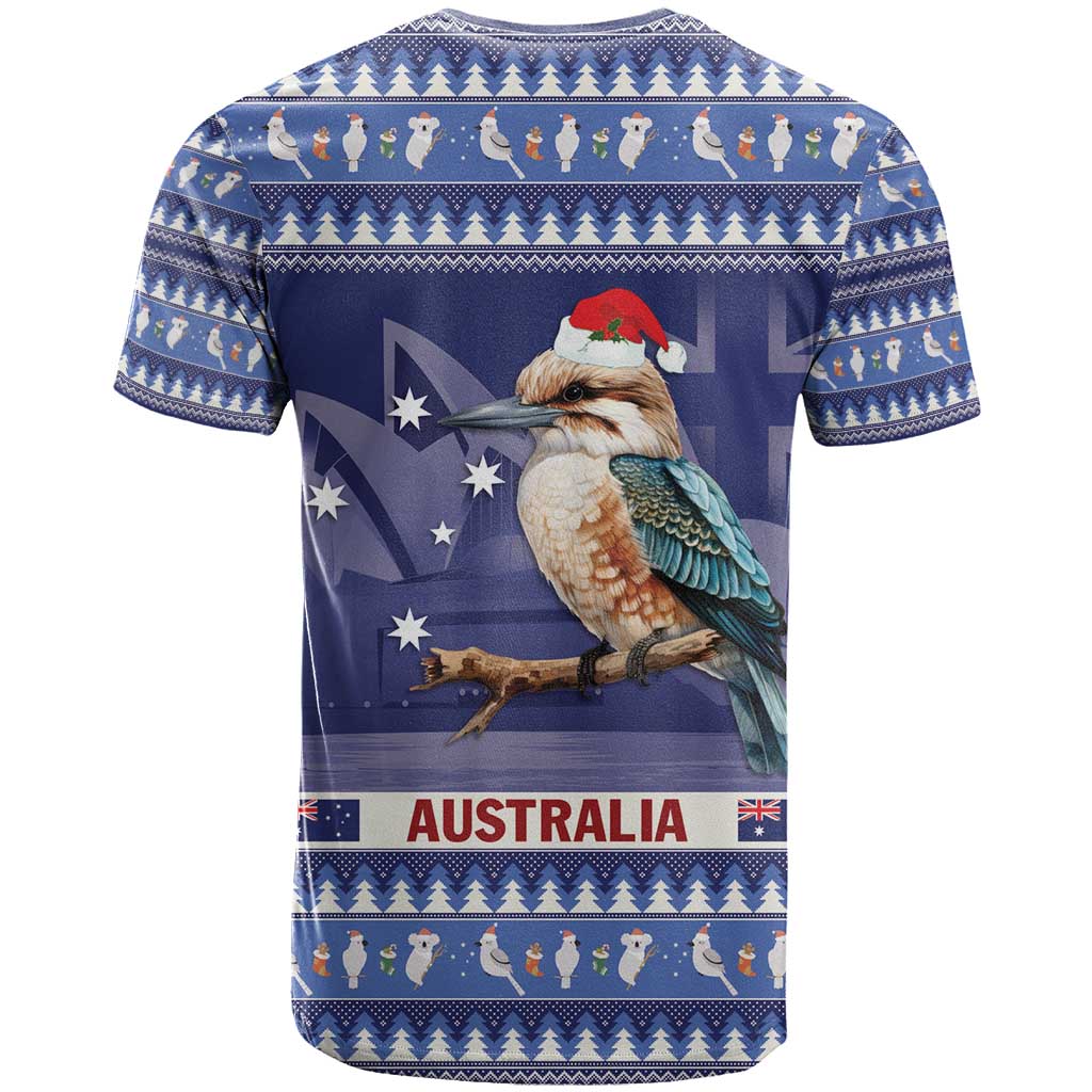 Aussie Kookaburra T Shirt Merry Christmas Blue Style